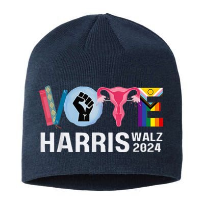 Harris Walz 24 Vote Books Lgbt Election Sustainable Beanie