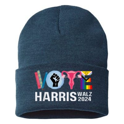 Harris Walz 24 Vote Books Lgbt Election Sustainable Knit Beanie