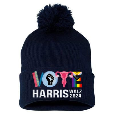 Harris Walz 24 Vote Books Lgbt Election Pom Pom 12in Knit Beanie