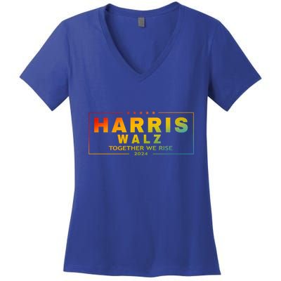 Harris Walz 2024 Together We Rise Lgbt Gift Women's V-Neck T-Shirt