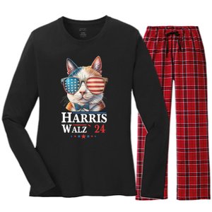 Harris Waltz 2024 Election Cat Ladies Kamala Harris Women's Long Sleeve Flannel Pajama Set 