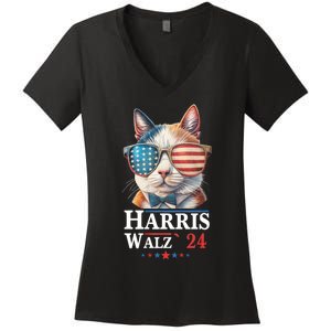 Harris Waltz 2024 Election Cat Ladies Kamala Harris Women's V-Neck T-Shirt