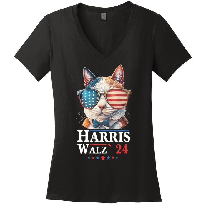 Harris Waltz 2024 Election Cat Ladies Kamala Harris Women's V-Neck T-Shirt