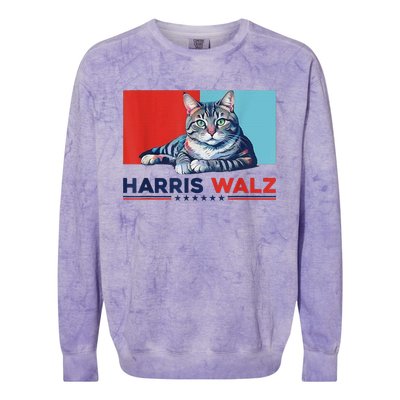 Harris Walz 2024 Funny Cat Election Kamala Harris Colorblast Crewneck Sweatshirt