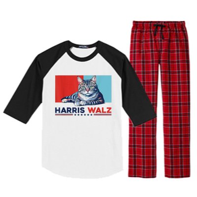 Harris Walz 2024 Funny Cat Election Kamala Harris Raglan Sleeve Pajama Set