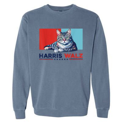 Harris Walz 2024 Funny Cat Election Kamala Harris Garment-Dyed Sweatshirt