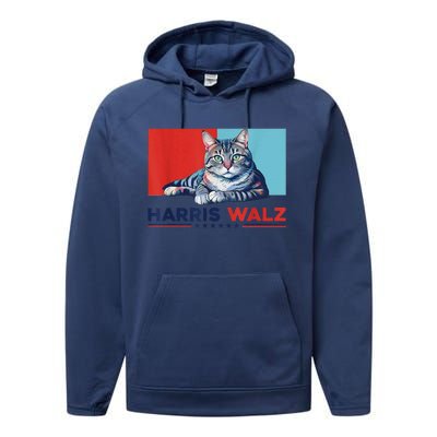 Harris Walz 2024 Funny Cat Election Kamala Harris Performance Fleece Hoodie