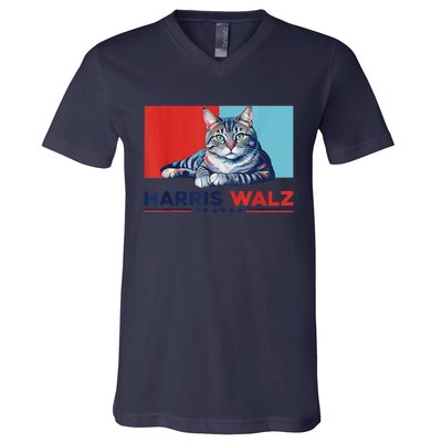 Harris Walz 2024 Funny Cat Election Kamala Harris V-Neck T-Shirt