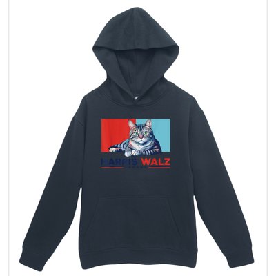 Harris Walz 2024 Funny Cat Election Kamala Harris Urban Pullover Hoodie