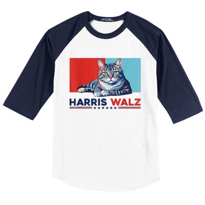 Harris Walz 2024 Funny Cat Election Kamala Harris Baseball Sleeve Shirt