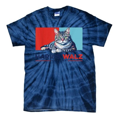 Harris Walz 2024 Funny Cat Election Kamala Harris Tie-Dye T-Shirt