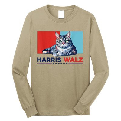 Harris Walz 2024 Funny Cat Election Kamala Harris Long Sleeve Shirt