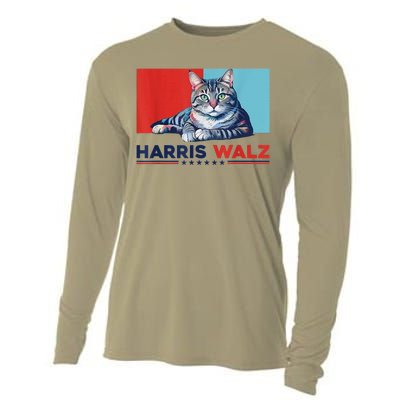 Harris Walz 2024 Funny Cat Election Kamala Harris Cooling Performance Long Sleeve Crew