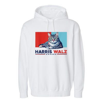 Harris Walz 2024 Funny Cat Election Kamala Harris Garment-Dyed Fleece Hoodie