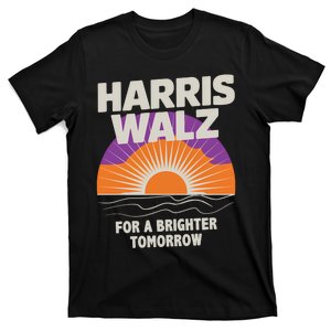 Harris Walz 2024 Boho Retro Sunrise Brighter Tomorrow Quote Long Sleeve T-Shirt