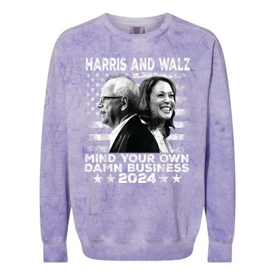 Harris Walz 2024 Mind Your Own Damn Business Colorblast Crewneck Sweatshirt