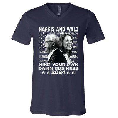 Harris Walz 2024 Mind Your Own Damn Business V-Neck T-Shirt