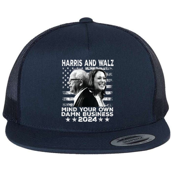 Harris Walz 2024 Mind Your Own Damn Business Flat Bill Trucker Hat