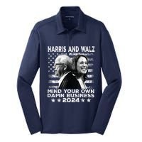 Harris Walz 2024 Mind Your Own Damn Business Silk Touch Performance Long Sleeve Polo