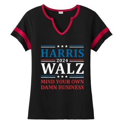 Harris Walz 2024 Mind Your Own Damn Business Ladies Halftime Notch Neck Tee