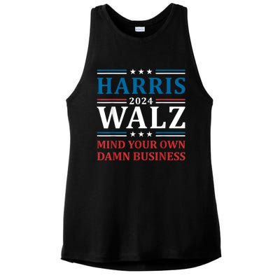 Harris Walz 2024 Mind Your Own Damn Business Ladies PosiCharge Tri-Blend Wicking Tank