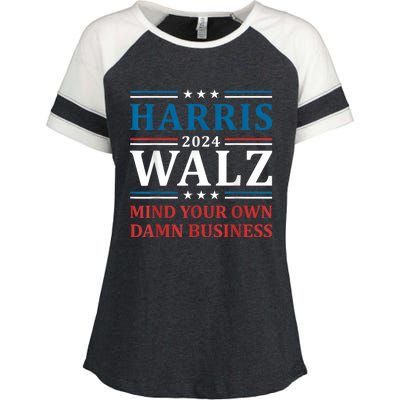 Harris Walz 2024 Mind Your Own Damn Business Enza Ladies Jersey Colorblock Tee