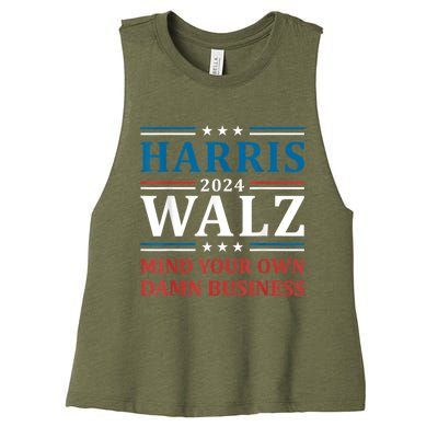 Harris Walz 2024 Mind Your Own Damn Business Women's Racerback Cropped Tank