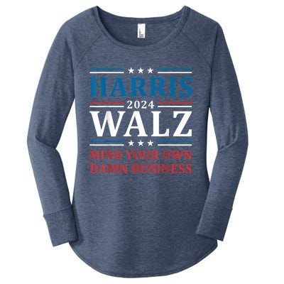 Harris Walz 2024 Mind Your Own Damn Business Women's Perfect Tri Tunic Long Sleeve Shirt