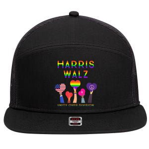 Harris Waltz 2024 Unity Over Division Kamala Harris Tim Walz 7 Panel Mesh Trucker Snapback Hat