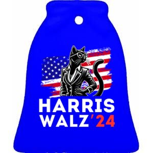 Harris Walz 2024 Coool Cat Election Kamala Harris Tim Waltz Gift Ceramic Bell Ornament