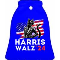 Harris Walz 2024 Coool Cat Election Kamala Harris Tim Waltz Gift Ceramic Bell Ornament