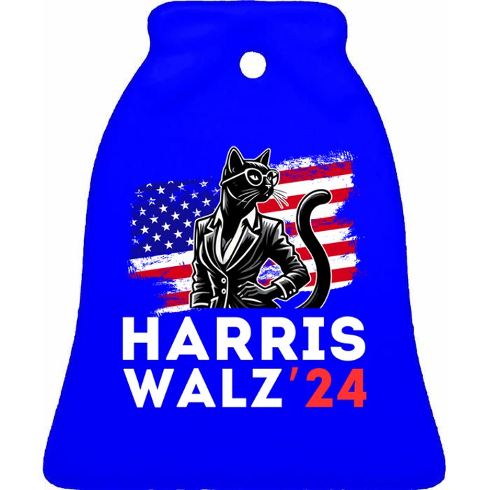 Harris Walz 2024 Coool Cat Election Kamala Harris Tim Waltz Gift Ceramic Bell Ornament