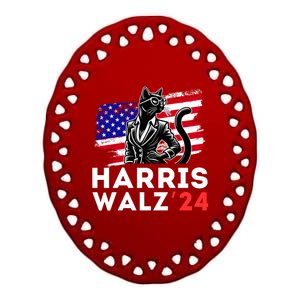 Harris Walz 2024 Coool Cat Election Kamala Harris Tim Waltz Gift Ceramic Oval Ornament