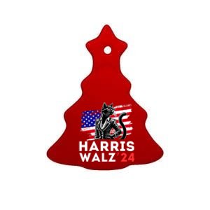 Harris Walz 2024 Coool Cat Election Kamala Harris Tim Waltz Gift Ceramic Tree Ornament