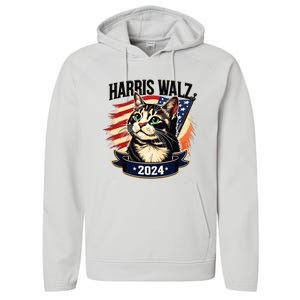 Harris Walz 2024 Funny Cat Kamala Harris Tim Walz Waltz Performance Fleece Hoodie