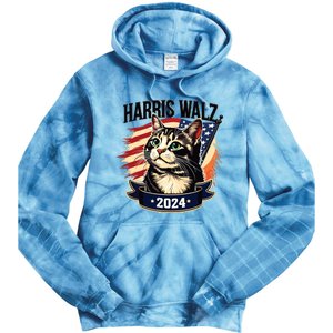 Harris Walz 2024 Funny Cat Kamala Harris Tim Walz Waltz Tie Dye Hoodie