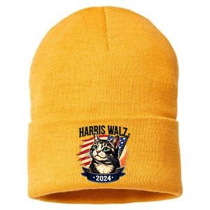 Harris Walz 2024 Funny Cat Kamala Harris Tim Walz Waltz Sustainable Knit Beanie