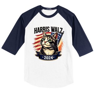 Harris Walz 2024 Funny Cat Kamala Harris Tim Walz Waltz Baseball Sleeve Shirt