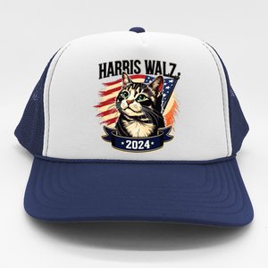 Harris Walz 2024 Funny Cat Kamala Harris Tim Walz Waltz Trucker Hat