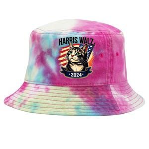 Harris Walz 2024 Funny Cat Kamala Harris Tim Walz Waltz Tie-Dyed Bucket Hat