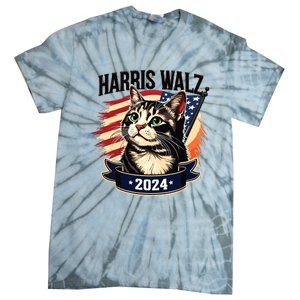 Harris Walz 2024 Funny Cat Kamala Harris Tim Walz Waltz Tie-Dye T-Shirt