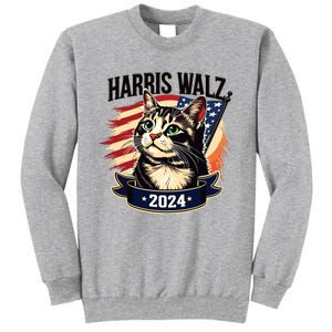 Harris Walz 2024 Funny Cat Kamala Harris Tim Walz Waltz Tall Sweatshirt