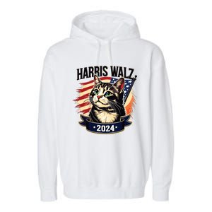 Harris Walz 2024 Funny Cat Kamala Harris Tim Walz Waltz Garment-Dyed Fleece Hoodie