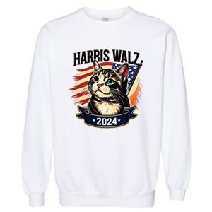 Harris Walz 2024 Funny Cat Kamala Harris Tim Walz Waltz Garment-Dyed Sweatshirt