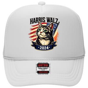 Harris Walz 2024 Funny Cat Kamala Harris Tim Walz Waltz High Crown Mesh Back Trucker Hat