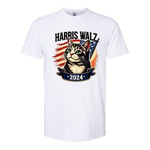 Harris Walz 2024 Funny Cat Kamala Harris Tim Walz Waltz Softstyle CVC T-Shirt