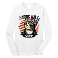 Harris Walz 2024 Funny Cat Kamala Harris Tim Walz Waltz Long Sleeve Shirt