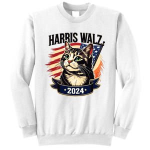 Harris Walz 2024 Funny Cat Kamala Harris Tim Walz Waltz Sweatshirt