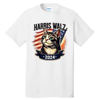 Harris Walz 2024 Funny Cat Kamala Harris Tim Walz Waltz Tall T-Shirt