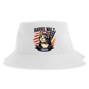 Harris Walz 2024 Funny Cat Kamala Harris Tim Walz Waltz Sustainable Bucket Hat